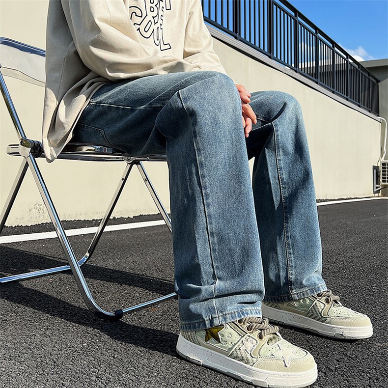 美式复古高街牛仔裤男春夏2025新款设计感小众直筒阔腿裤775-P45,男装牛仔裤,电商A178