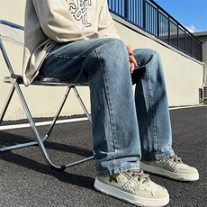 美式复古高街牛仔裤男春夏2025新款设计感小众直筒阔腿裤775-P45，男装牛仔裤，电商A178
