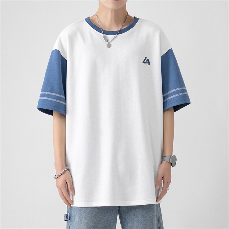 新款美式潮牌休闲圆领袖子拼色潮流青少年男士上衣ZDY3415-P49,男装T恤,星座717