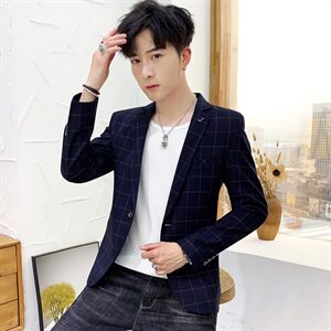 秋季西服男士小西装英伦格子便西休闲外套韩版修身西装潮图片