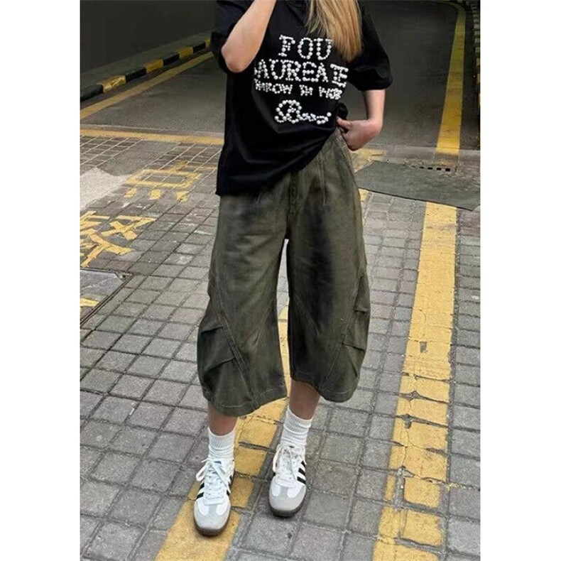 复古脏染工装弯刀牛仔七分裤女夏季宽松阔腿中裤镰刀短裤KAT29,男装牛仔裤,星座1116A（原606A-3）