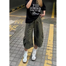 复古脏染工装弯刀牛仔七分裤女夏季宽松阔腿中裤镰刀短裤KAT29，男装牛仔裤，星座1116A（原606A-3）