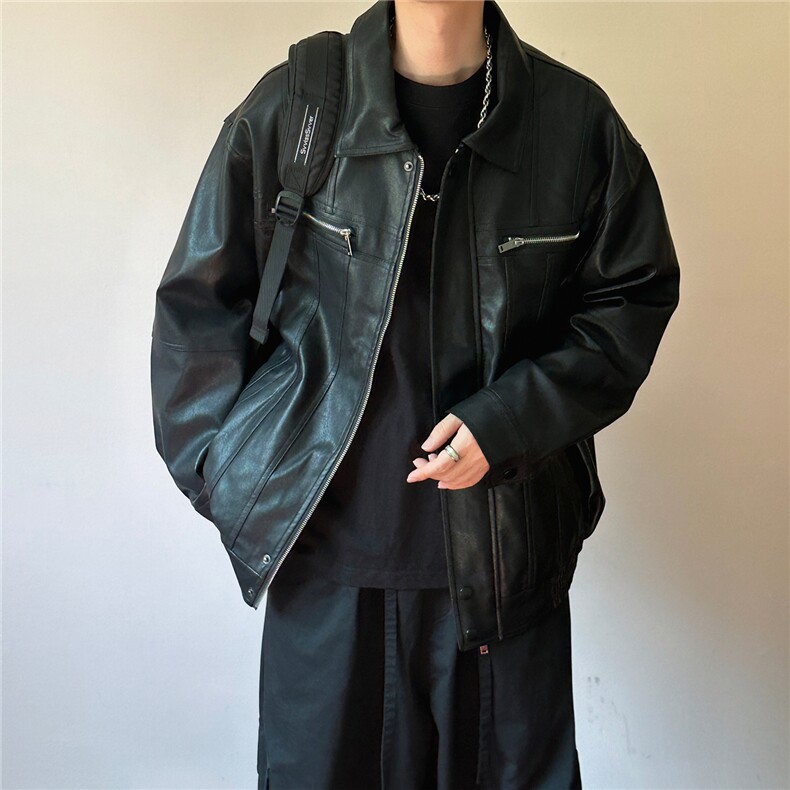 现货-水洗质感复古皮外套男pu机车服潮牌痞帅夹克-AP23106-P115,男装夹克,电商A351