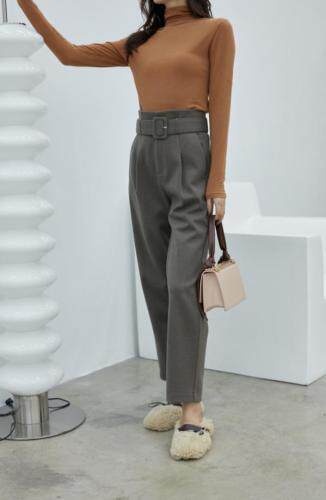 冬季新款气质显瘦腰头设计感遮肉呢绒厚实百搭休闲，女装，拉嘉图