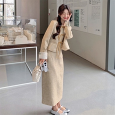 新中式国风显瘦套装女2025春秋季新款高级感盘扣外套半身裙两件套，女装套装/套裙，2C081