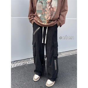 04秋季美式高街宽松多口袋工装裤灯芯绒直筒裤XZ211-1-K2206-P60图片