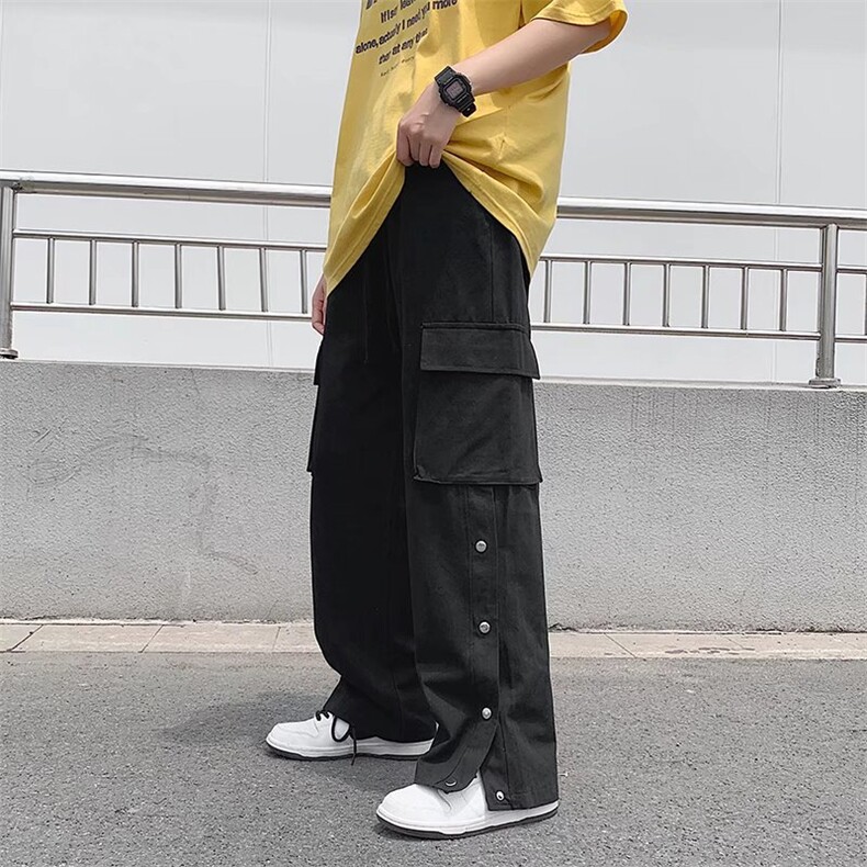 潮牌ins高街直筒长裤日系排扣工装裤夏季男宽松阔腿裤K3370-P35,男装休闲裤,星座512-2