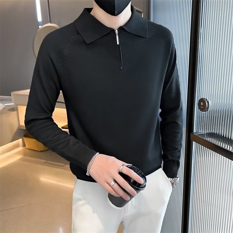 秋季半拉链针织衫套头毛衣男士痞帅高级感翻领长袖polo衫S801,男装针织衫/毛衣,星座1116A-2（原606A-1）