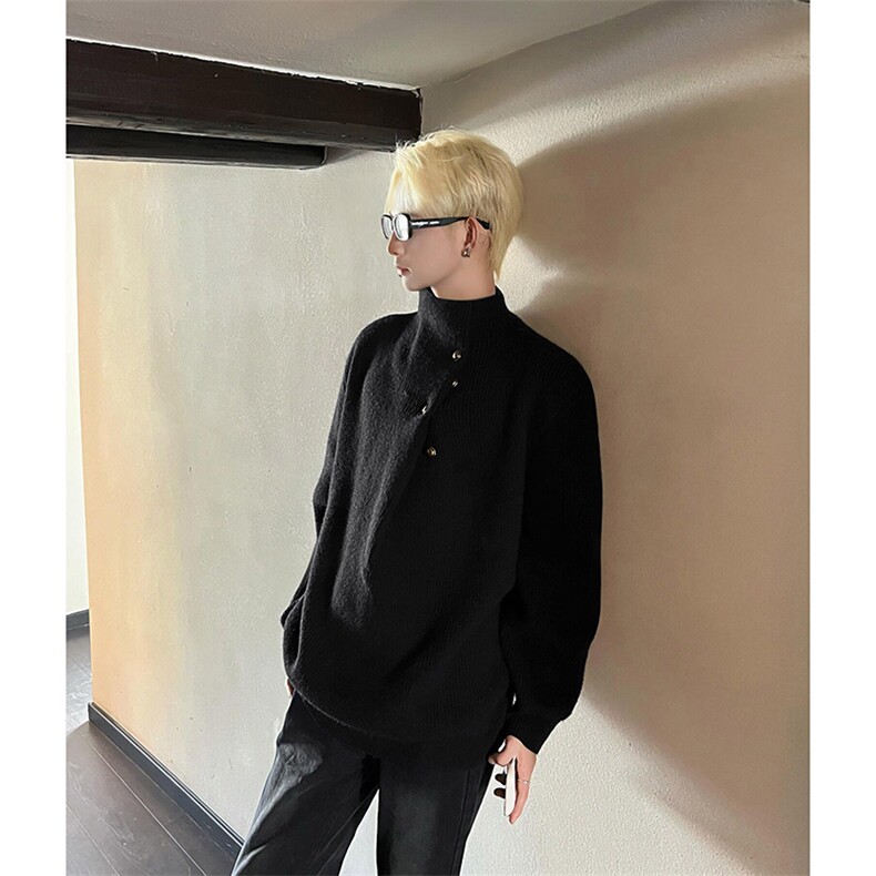 网图套头毛衣男斜襟纽扣秋冬新款痞帅高级感针织衫-A2251TP58,男装针织衫/毛衣,电商B241