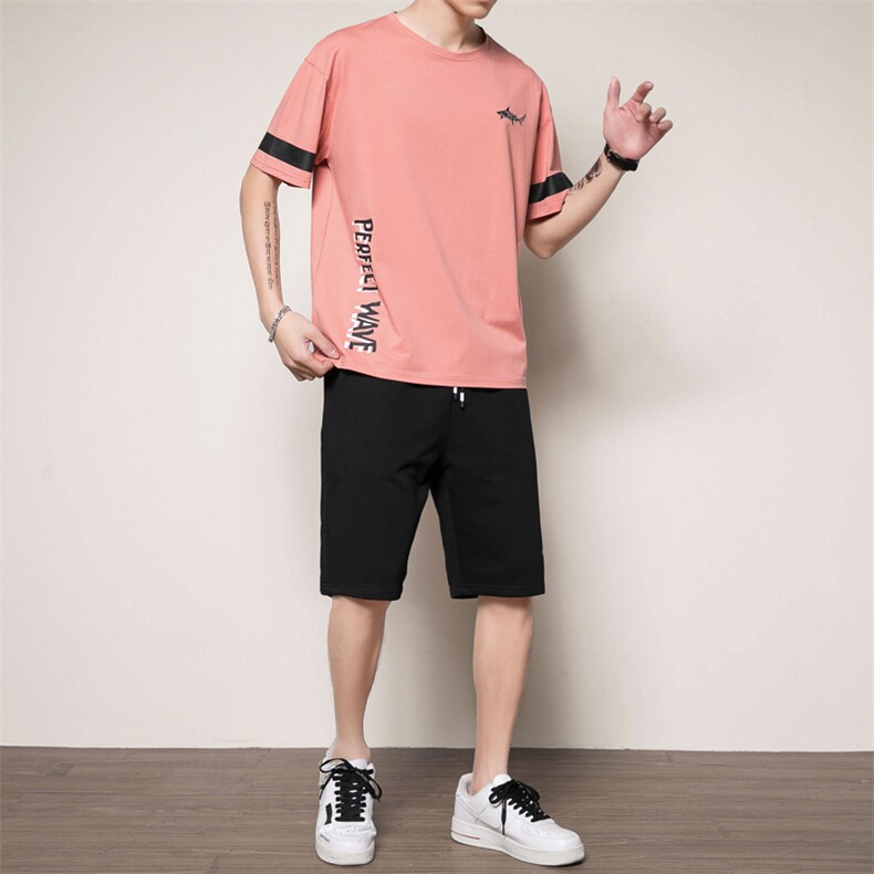 2021夏季新款韩版潮流两件套青少年休闲运动短袖套装H0802-P35,男装休闲套装,星座217-4
