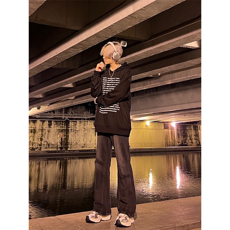 美式hiphop牛仔裤修身直筒微喇叭裤加绒P65,男装牛仔裤,星座310A-4