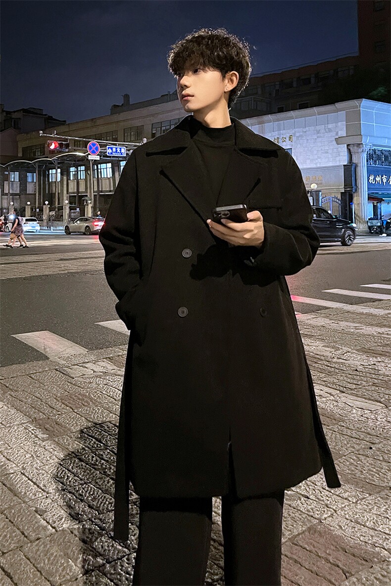 外景秋冬宽松毛呢大衣男中长款休闲风衣外套MN99995/P100加棉P110,男装风衣,电商B316