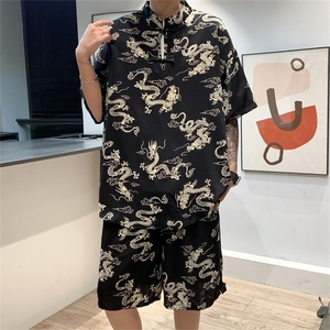 DSA028-TZ2402 特P50 量大优供视频新风龙纹冰丝短袖短裤套装男图片