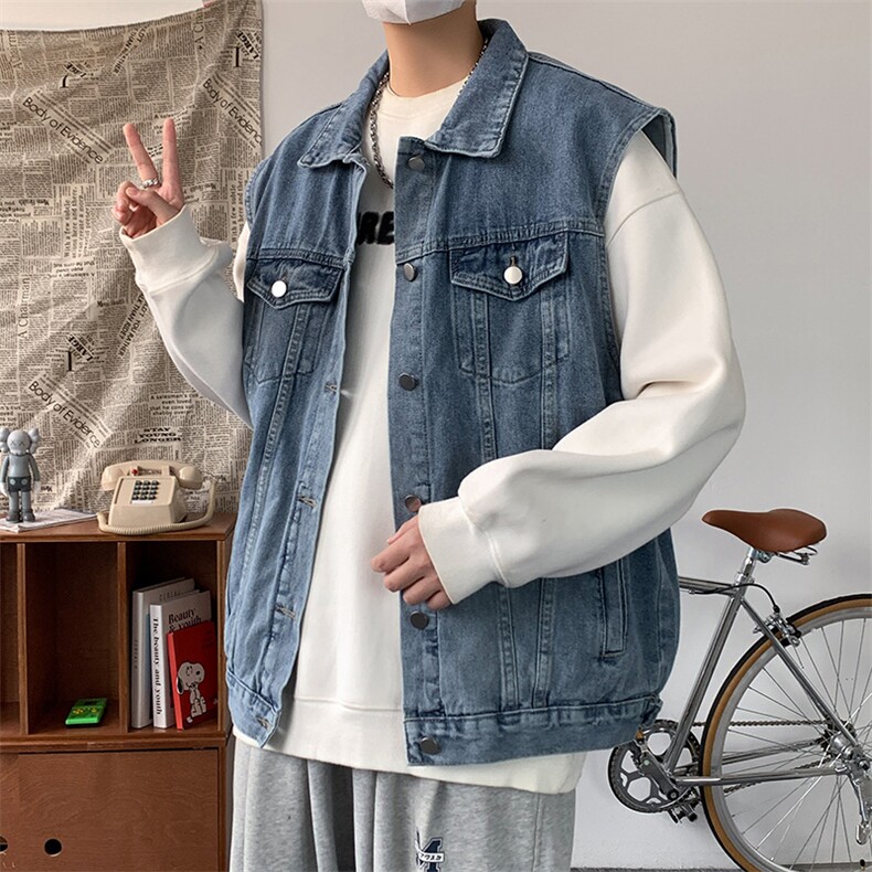 牛仔马甲男工装口袋韩版潮流2023秋夏季ins宽松百搭外套W4713-P51,男装背心/马甲,星座412-3