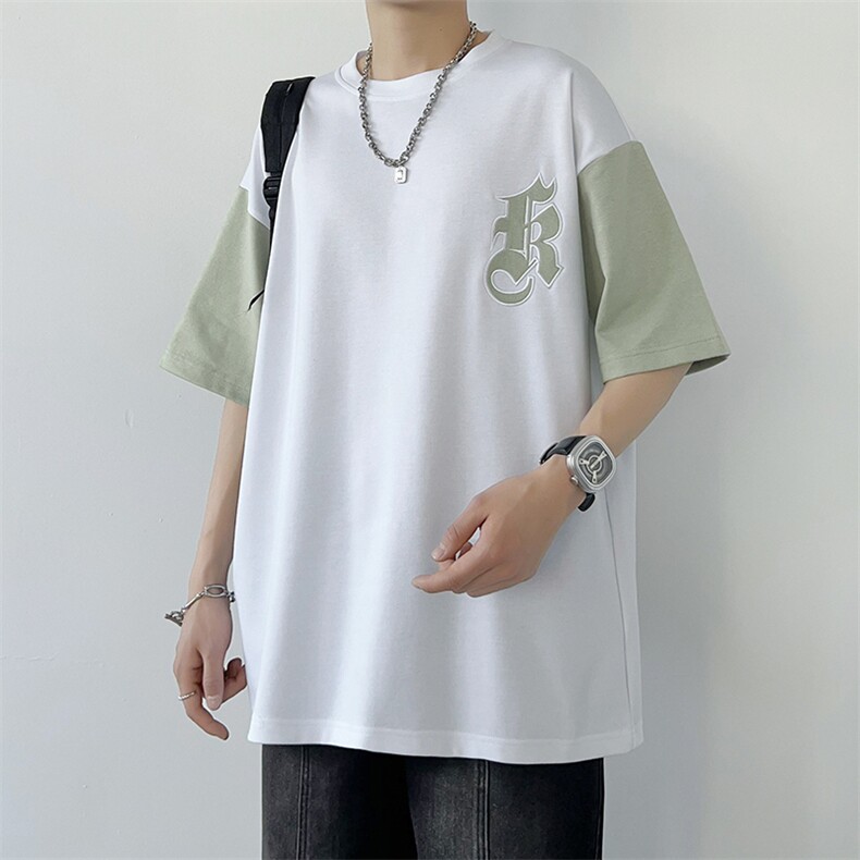 冰氧仿短袖港风白墙夏季休闲百搭字母印花男上衣TC3151-P24控48,男装T恤,星座717