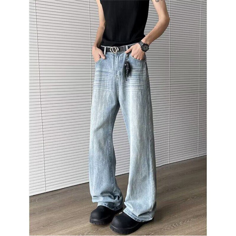 竹节纹牛仔裤男女韩版潮流高街帅气2025夏季ins长裤RK2806-P49,男装牛仔裤,星座412-2