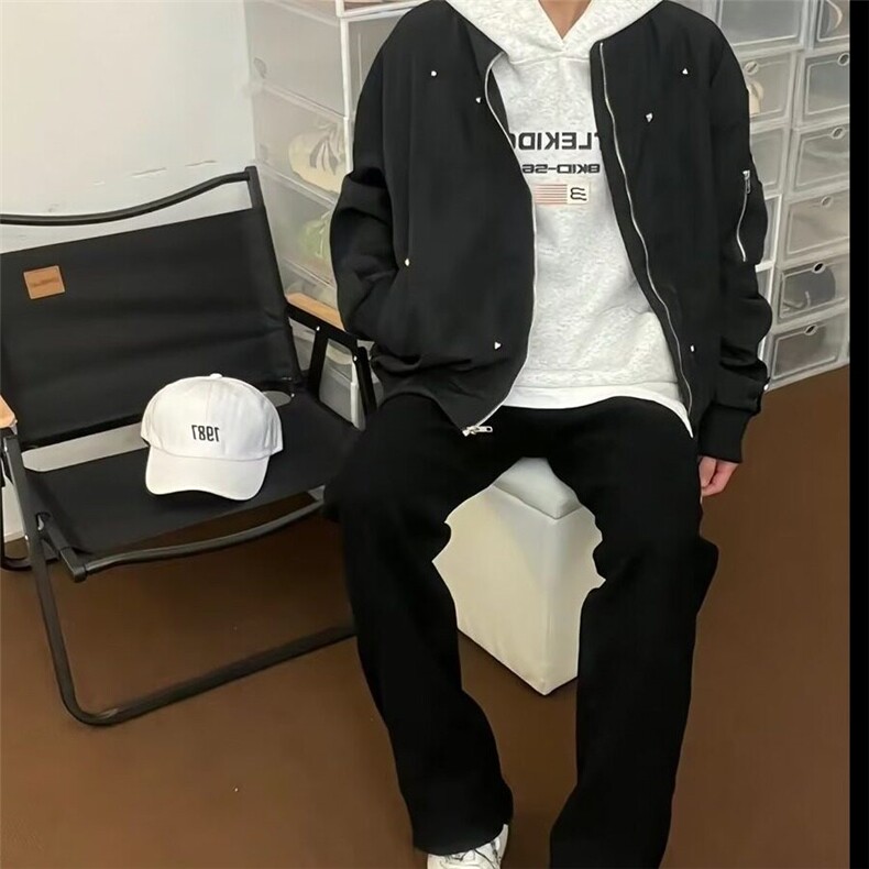 美式复古高街飞行员夹克男春秋潮牌宽松小众设计感不规则工装外套,男装夹克,星座506A