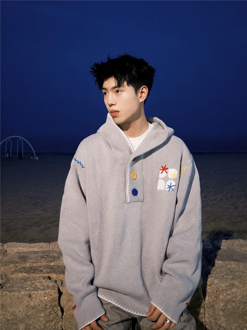 网图刺绣连帽针织衫男高级感卫衣美式复古情侣外套MY030-特P75,男装针织衫/毛衣,星座1007（原301D）
