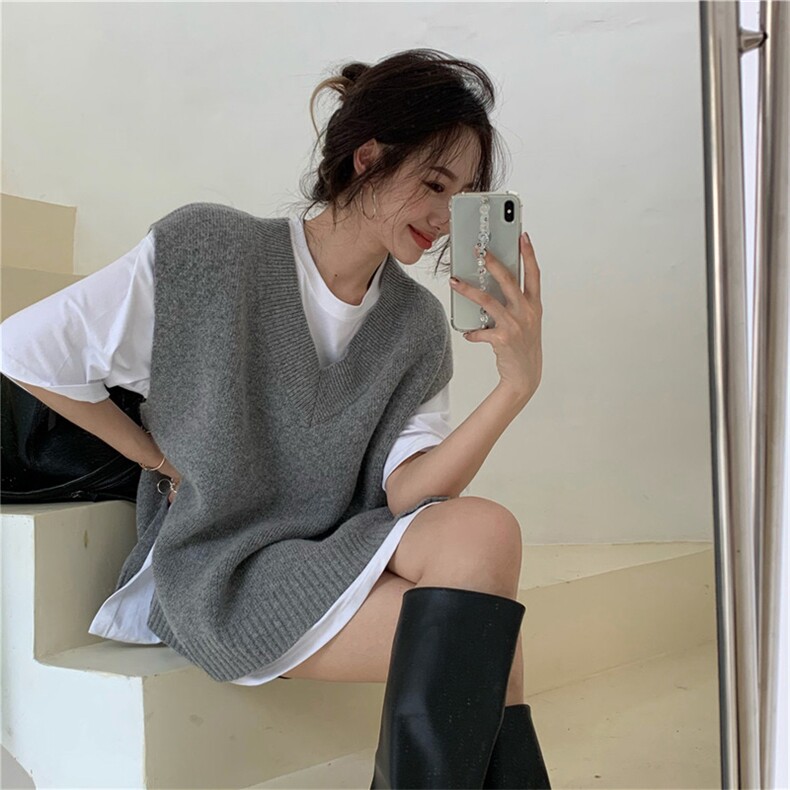 143-087解锁多季叠穿简洁V领上衣羊毛针织马甲女外穿早春，女装马甲，唯若美羊绒