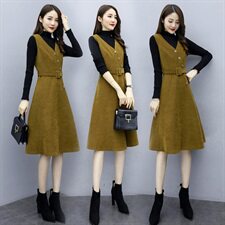 冬装新款时尚毛呢背心裙两件套（配腰带）舒适修身气质优雅，女装套装/套裙，岚衣(原川流布茜）