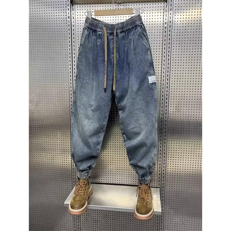 1506-1/KT11841/P49潮流男士秋冬新款浅蓝色牛仔裤百搭松紧腰束脚,男装牛仔裤,星座1506-1