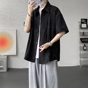 美式扎染冰丝速干短袖衬衫男夏季潮牌宽松痞帅双门襟西装衬衣外套图片