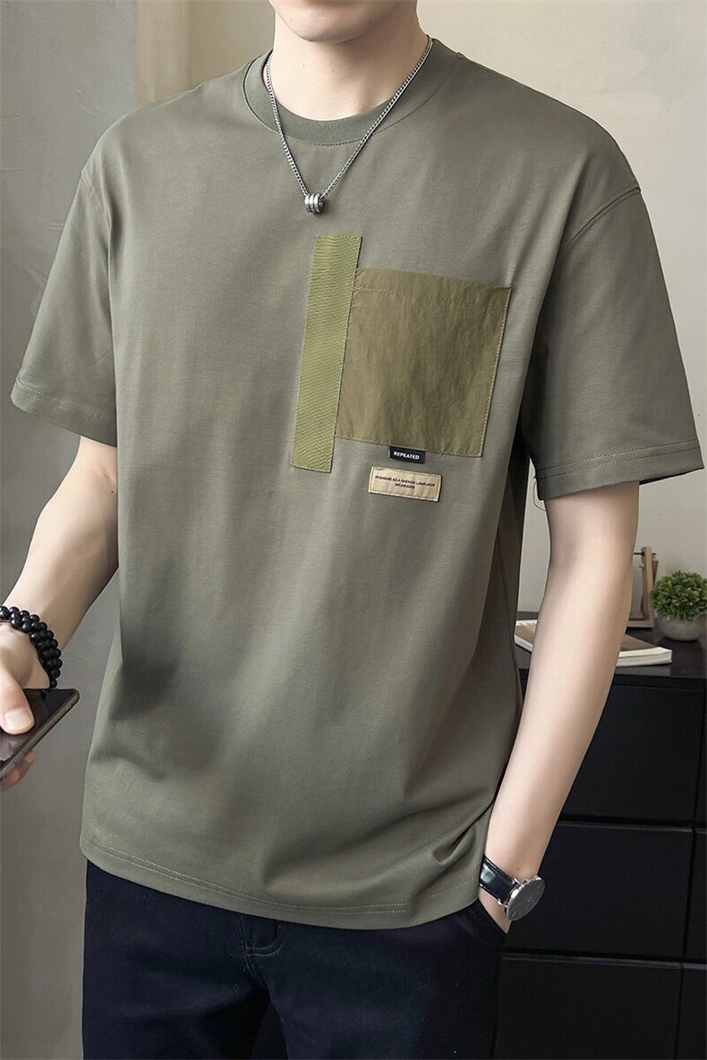 数据款男短袖T恤时尚潮流刺绣圆领贴袋短袖A329-5529-P50,男装T恤,电商A329