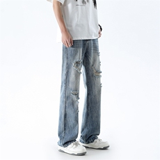 B221美式ins高街暗黑小众夏季重工艺破洞牛仔裤LK24178-P65控88，男装牛仔裤，电商B221