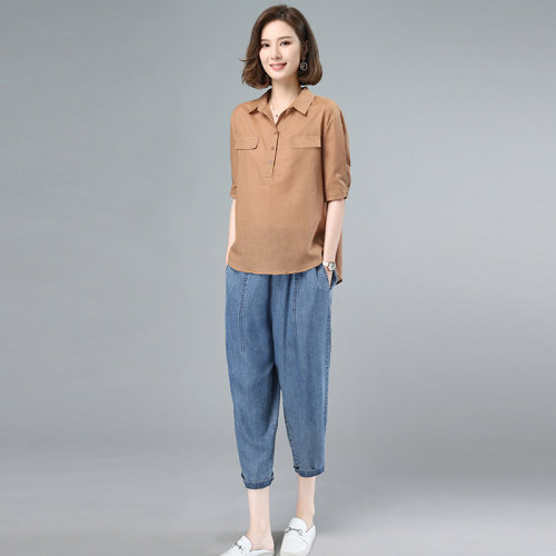 2023夏季时尚简约大方气质优雅纯色休闲透气两件套,女装套装/套裙,独衣靓