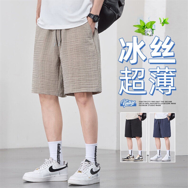 夏季薄款冰丝短裤男运动休闲直筒裤百搭宽松五分裤青年Z2545-P35图片