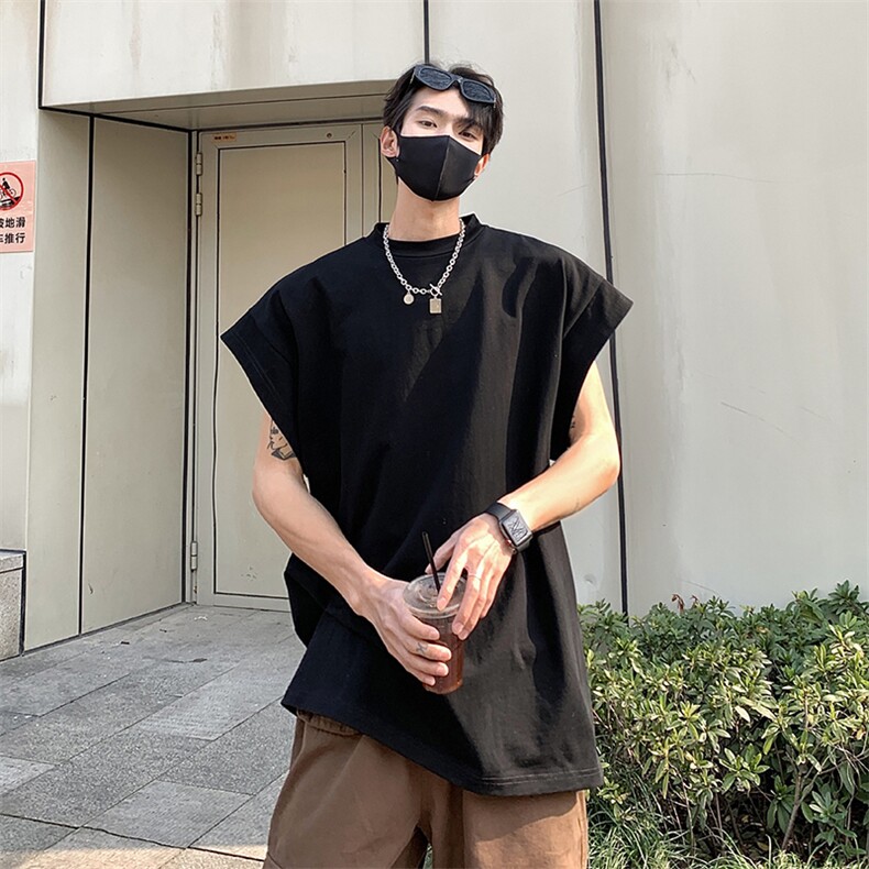 港风纯色背心型落肩短袖T恤半袖坎肩打底衫XT09-P30控48,男装背心/马甲,星座216(原A116)