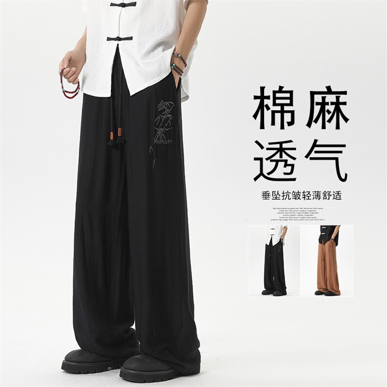 2025夏季新款无影墙新中式棉麻刺绣长裤M-5XLHK25412-特P30,男装休闲裤,电商A022