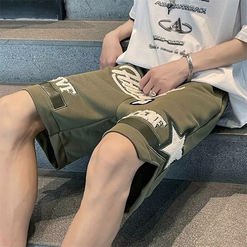夏季刺绣短裤男ins潮嘻哈高街美式复古日系港风五分裤DK066-p33图片