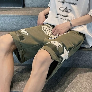 夏季刺绣短裤男ins潮嘻哈高街美式复古日系港风五分裤DK066-p33图片