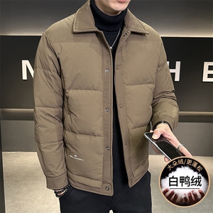 标50冬季白鸭绒设计师款翻领假两件男士羽绒服时尚帅气外套图片