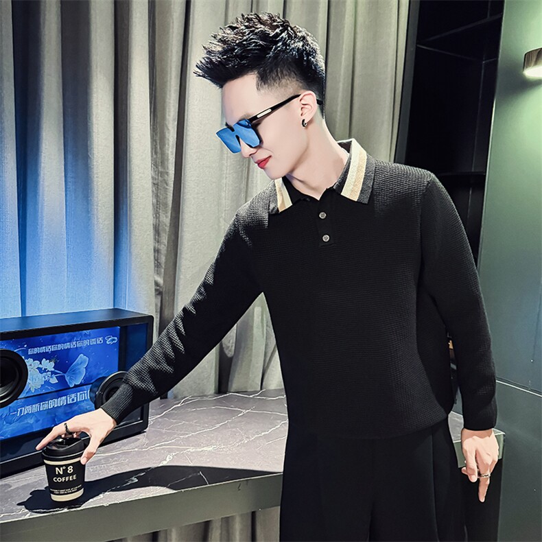 M93015-P68控98      秋冬季POLO领毛衣男潮流时尚POLO领毛针织衫图片