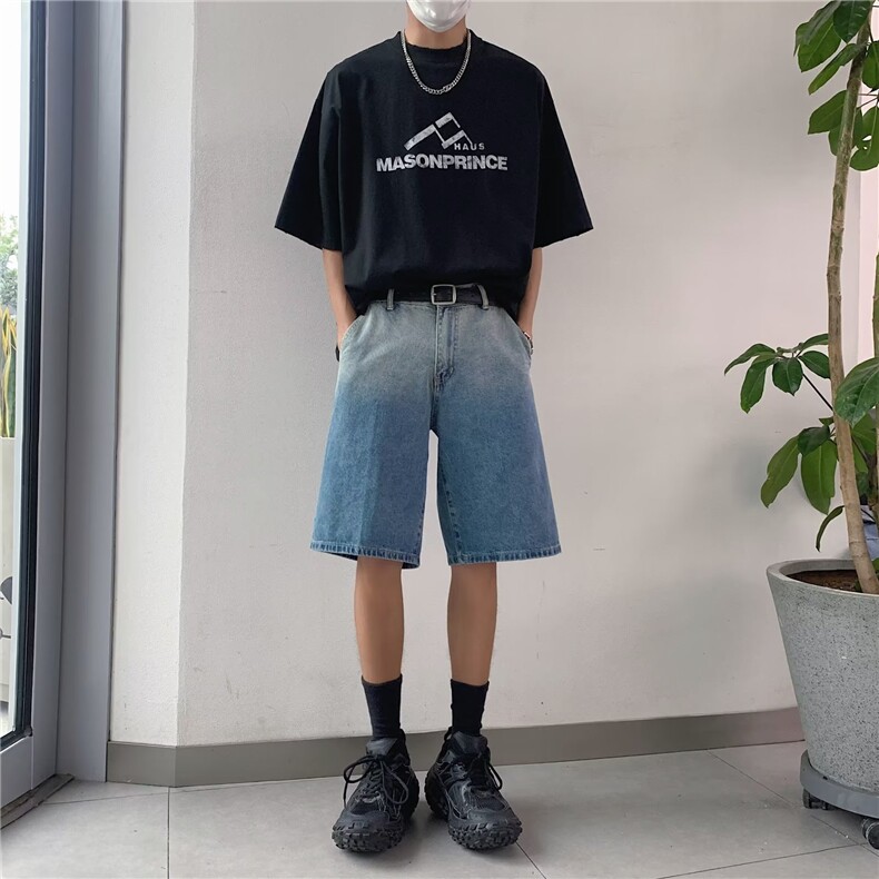 潮流新款夏季牛仔裤五分裤潮气质直脚男日系青春流行宽松直筒纽扣，男装牛仔裤，星座601-2