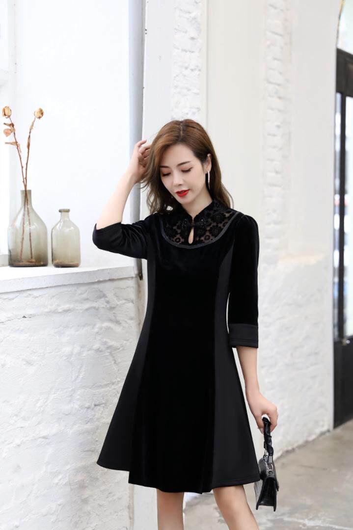 烧花拼接连衣裙，女装连衣裙，艾妮莉