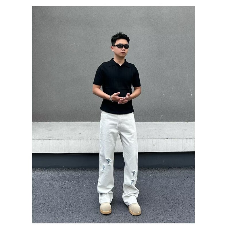 K7116-P50ins潮流慵懒新款美式复古蓝纱灰白牛仔裤,男装牛仔裤,电商B323A