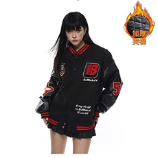 刺绣棒球服外套女潮秋冬夹棉加厚百搭宽松情侣拼接夹克HHA02P73，男装夹克，星座1013-5