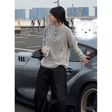 设计套头体恤衫鱼骨纹百搭衬衣男士休闲条纹长袖衬衫男CCY30，男装T恤，星座1116A（原606A-3）