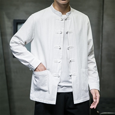 2025夏季风大码盘扣衬衫男棉麻长袖上衣A008/CS0661/P65，男装衬衫，电商A008