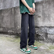 拼接水洗牛仔裤男款秋季潮牌设计感痞帅宽松阔腿长裤N770，男装牛仔裤，星座1116A-1（原606A）