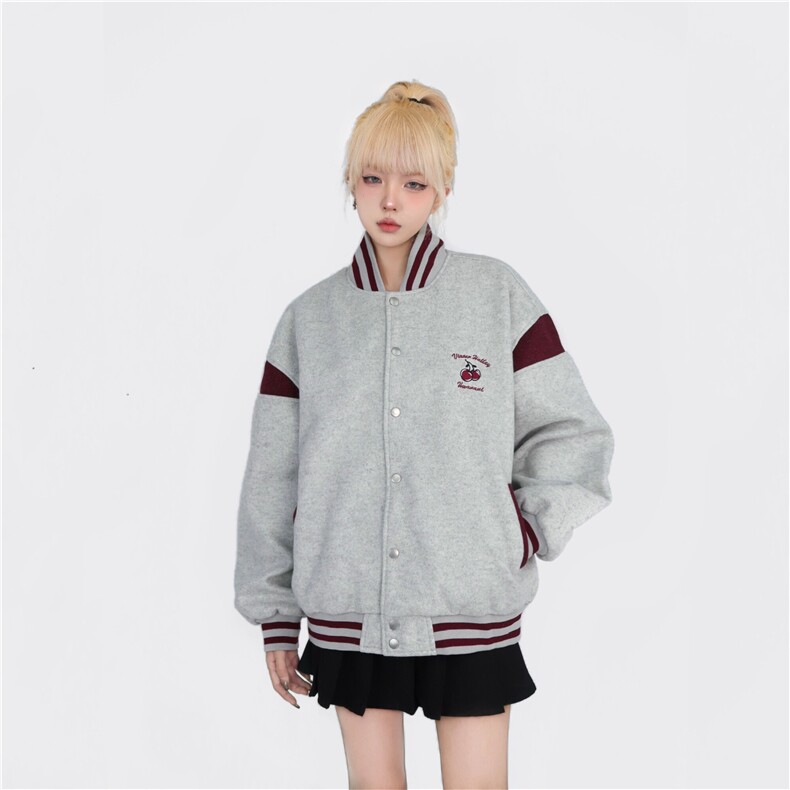 A525-P75美式樱桃刺绣棒球服外套春秋宽松休闲潮拼接夹克上衣,男装夹克,星座911