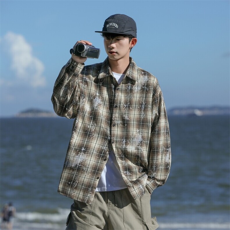 25年春季格子衬衫长袖大码宽松落肩现货DS-C323-1-2386-特批35,男装衬衫,电商C323-1