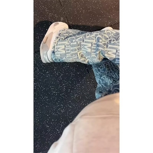 美式复古满印牛仔裤男款春夏新款设计感潮牌修身弯刀微喇裤子图片