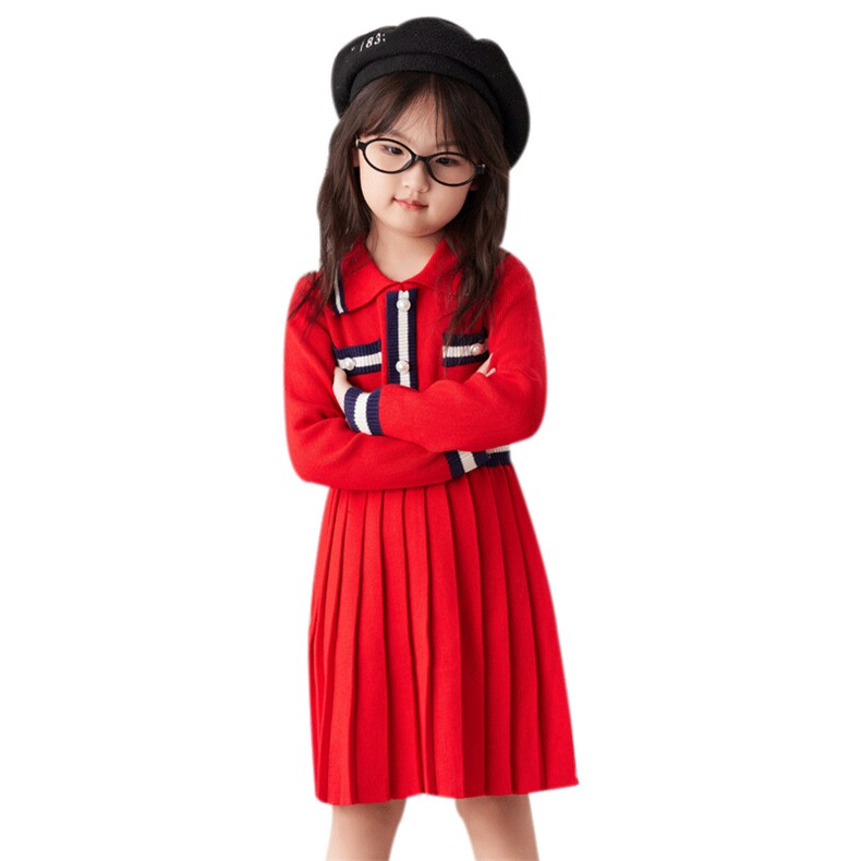 时尚学院风儿童长袖连衣裙气质百搭女童春秋季新款洋气裙子,童装连衣裙,伊美侕