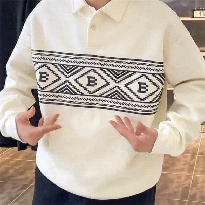 秋冬新款腰果花POLO衫翻领卫衣男潮流高档百搭宽松百搭长袖打底，男装T恤，星座506A