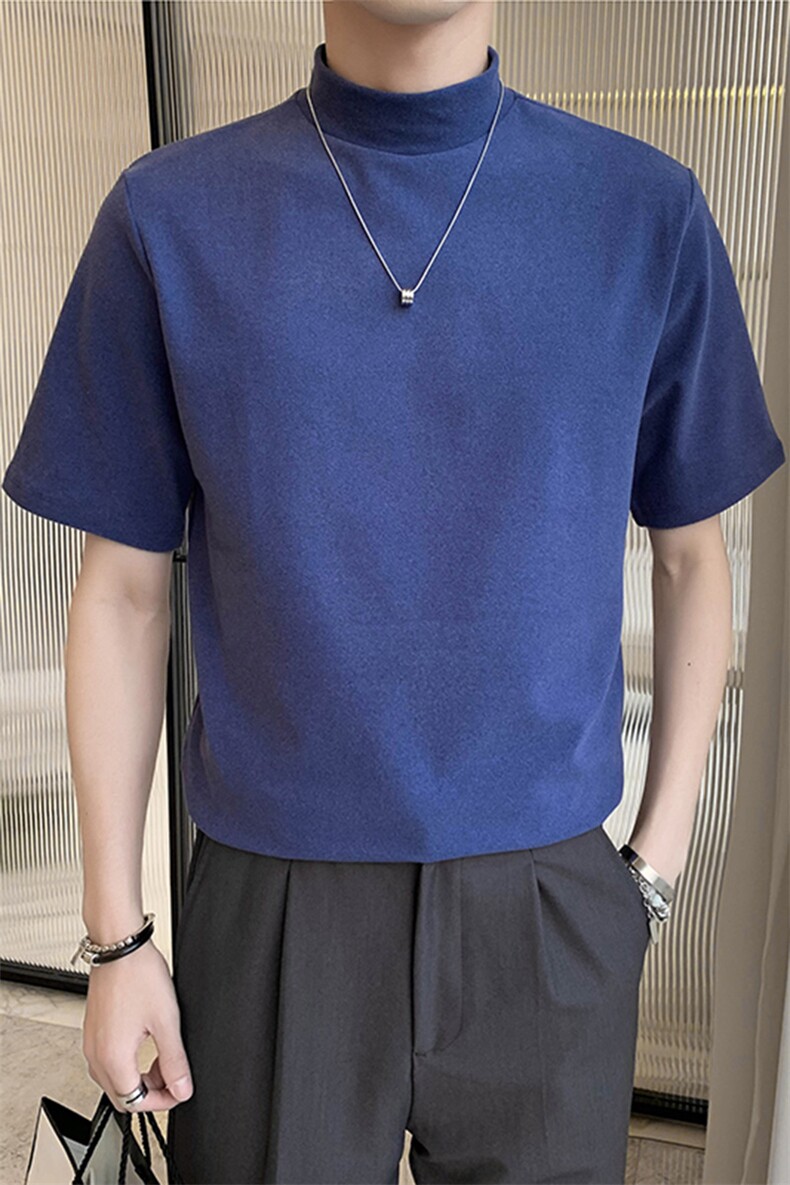 盗图ns纯色德绒小高领短袖男士T恤打底tee潮M33/P20特控45,男装T恤,电商A243