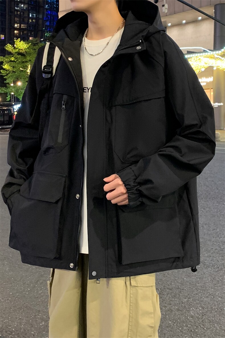 户外山系多口袋连帽冲锋衣防水外套宽松夹克男A406JK3526特P85,男装夹克,星座309（原A406）